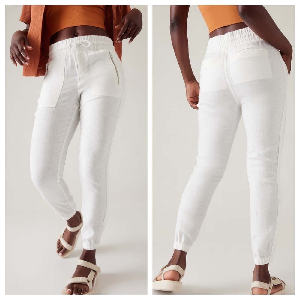 Athleta Cabo 100% linen joggers white 22591